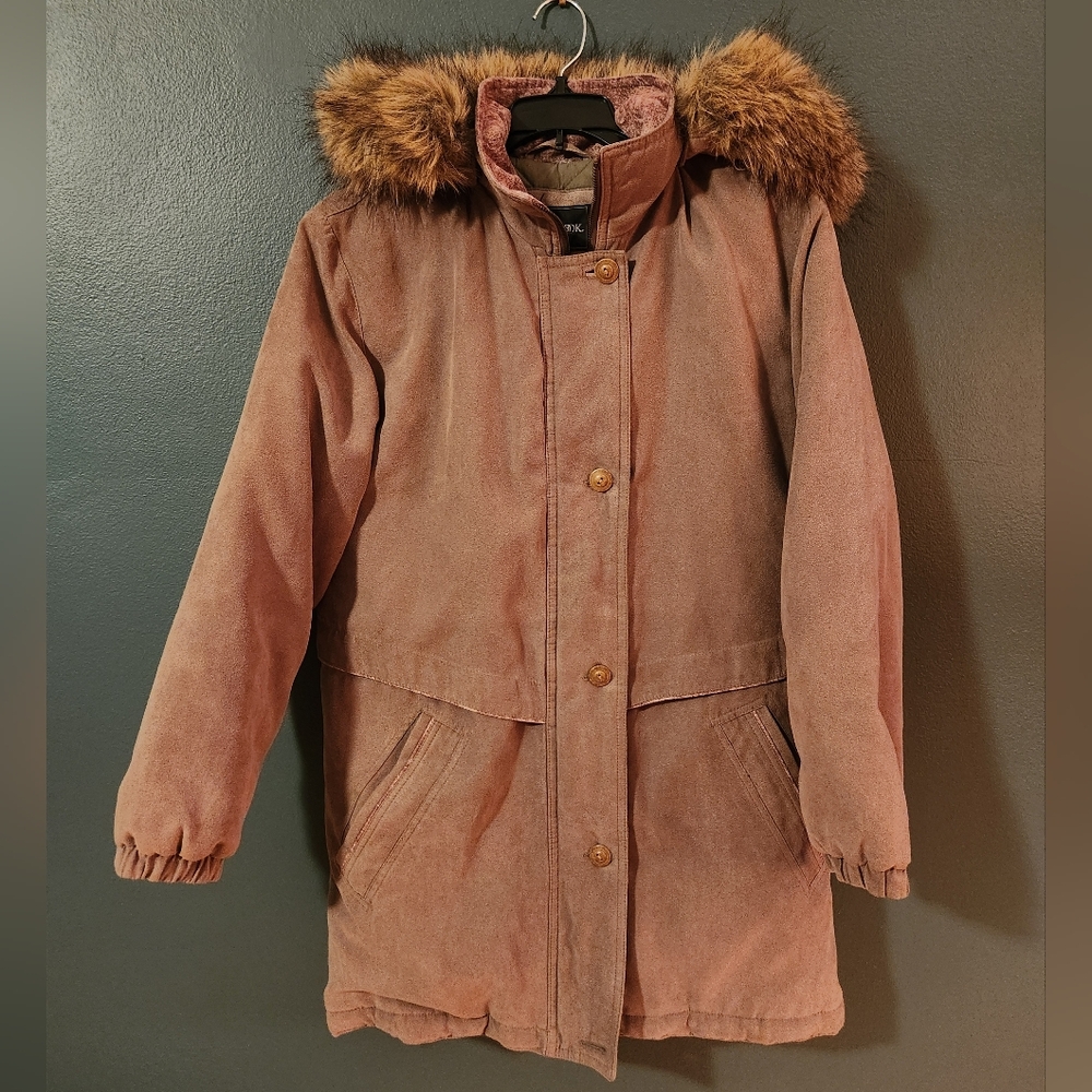 Outbrook Faux Fur Trimmed Hooded Coat Size S Oversized